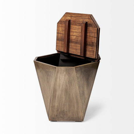 Esagono Octagonal Gold Metal-Clad Reclaimed Wood End/Side Table w/ Storage by Mercana at Eve Furniture