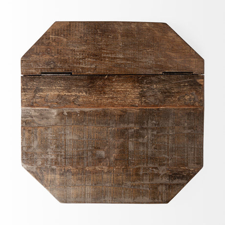 Esagono Octagonal Gold Metal-Clad Reclaimed Wood End/Side Table w/ Storage by Mercana at Eve Furniture