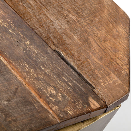 Esagono Octagonal Gold Metal-Clad Reclaimed Wood End/Side Table w/ Storage by Mercana at Eve Furniture