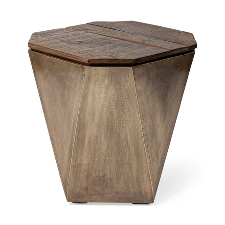 Esagono Octagonal Gold Metal-Clad Reclaimed Wood End/Side Table w/ Storage by Mercana at Eve Furniture