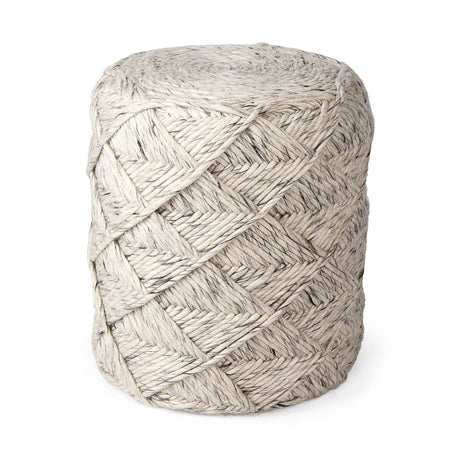 Esfera Beige Chevron Woven Round Pouf by Mercana at Eve Furniture