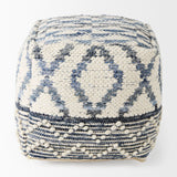 Eshana Cream Wool and Denim Patterned Pouf by Mercana at Eve Furniture