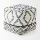 Eshana Cream Wool and Denim Patterned Pouf by Mercana at Eve Furniture