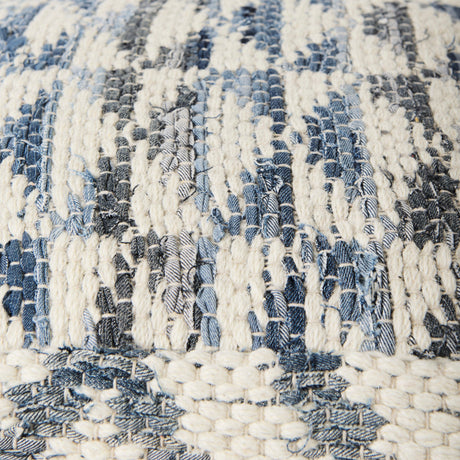 Eshana Cream Wool and Denim Patterned Pouf by Mercana at Eve Furniture