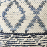 Eshana Cream Wool and Denim Patterned Pouf by Mercana at Eve Furniture