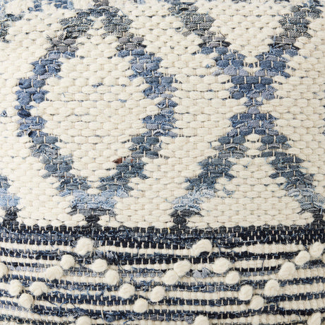 Eshana Cream Wool and Denim Patterned Pouf by Mercana at Eve Furniture