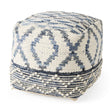 Eshana Cream Wool and Denim Patterned Pouf by Mercana at Eve Furniture