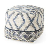 Eshana Cream Wool and Denim Patterned Pouf by Mercana at Eve Furniture