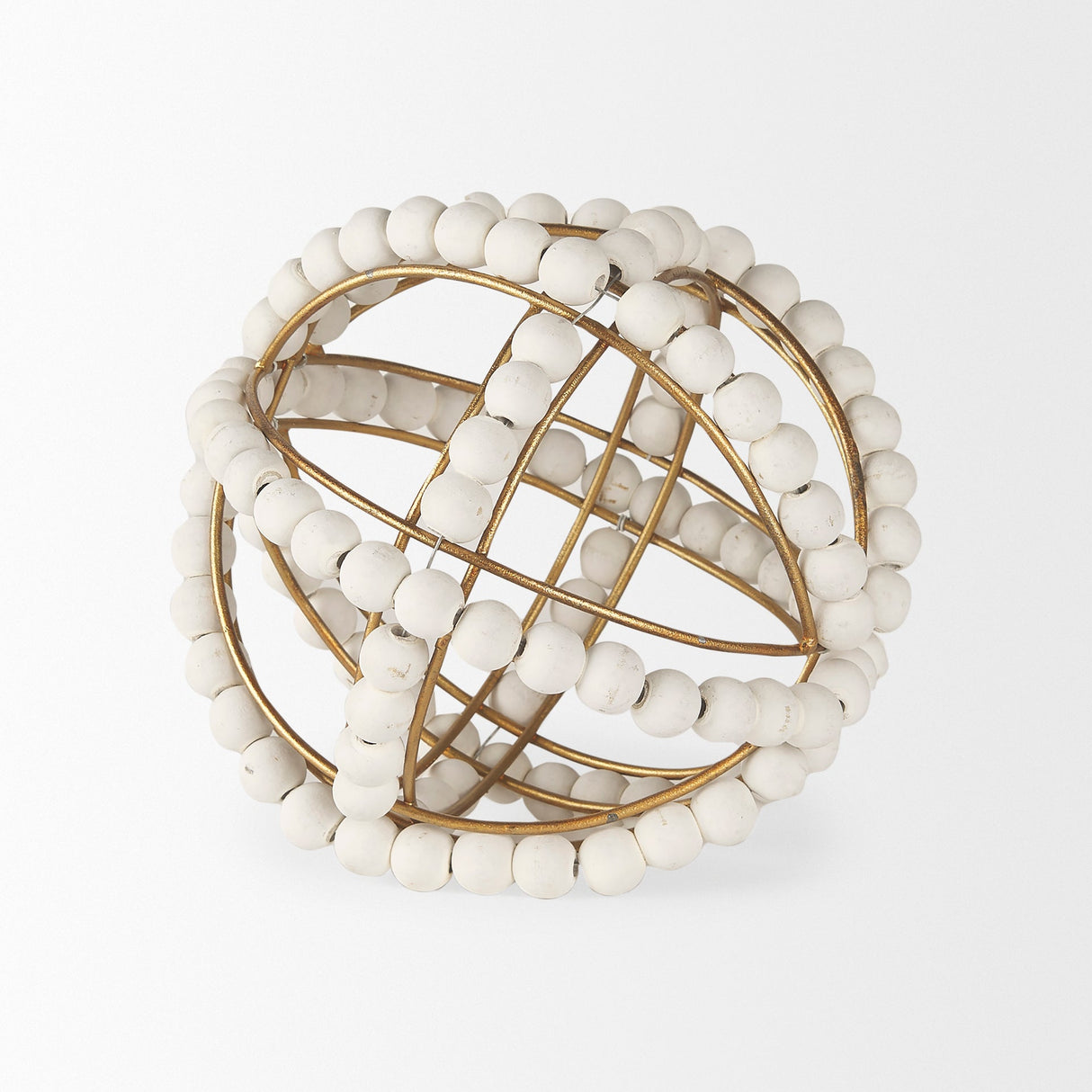 Espanlade I Small 9L x 9W White Wooden Beaded Orb by Mercana at Eve Furniture