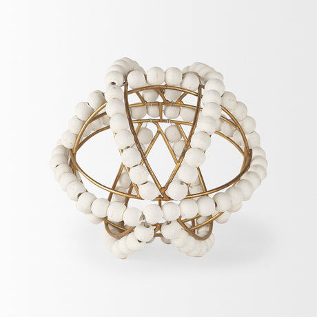 Espanlade I Small White Wooden Beaded Orb by Mercana at Eve Furniture