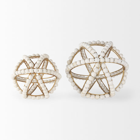 Espanlade I Small White Wooden Beaded Orb by Mercana at Eve Furniture