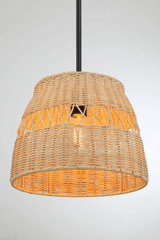 Essence Single Lights Pendant With Rattan Shade  Black Metal Finish for Farmhouse Style