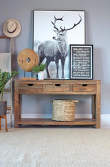 Esther Natural Sheesham 3-Drawer Storage Console Table