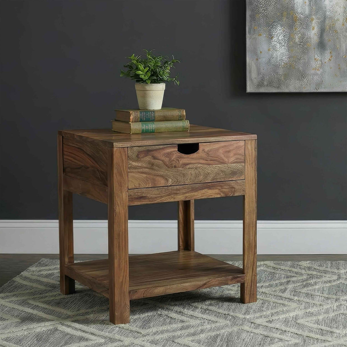 Esther Sheesham Natural 1-Drawer Solid Wood Side End Table by Coaster at Eve Furniture