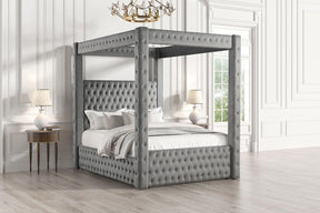 Etherea Gray King Upholstered Platform Poster Bed by Furniture of America at Eve Furniture