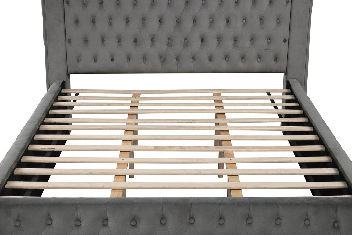 Etherea Gray King Upholstered Platform Poster Bed by Furniture of America at Eve Furniture