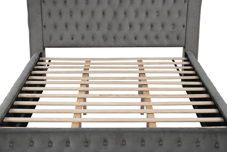 Etherea Gray King Upholstered Platform Poster Bed by Furniture of America at Eve Furniture