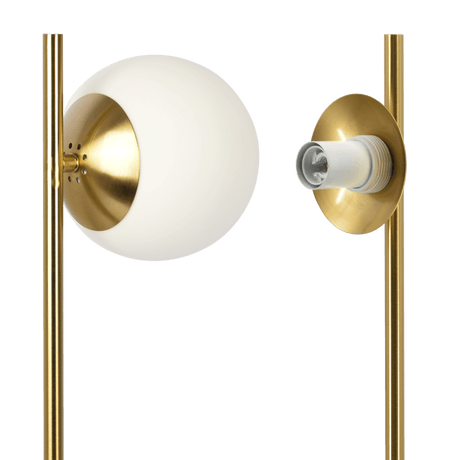 Ethereal Modern Small Brass Metal Table Lamp, Desk Lamp Fixture with White Glass Globe Shade