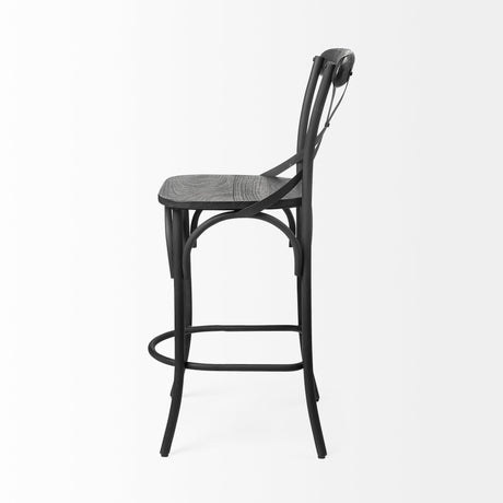 Etienne Black Wood Seat Black Metal Base Stool by Mercana at Eve Furniture