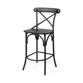 Etienne Black Wood Seat Black Metal Base Stool by Mercana at Eve Furniture