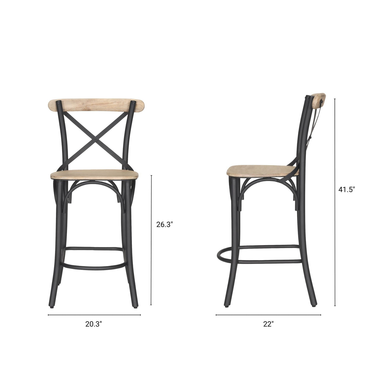 Etienne Light Brown Wood w/ Iron Metal Counter Stool by Mercana at Eve Furniture