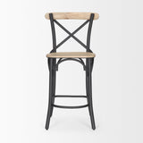Etienne Light Brown Wood w/ Iron Metal Counter Stool by Mercana at Eve Furniture