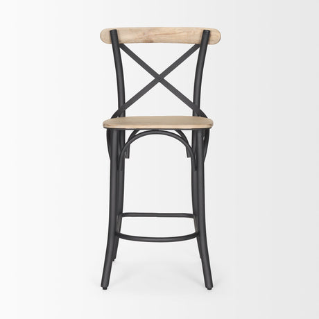 Etienne Light Brown Wood w/ Iron Metal Counter Stool by Mercana at Eve Furniture