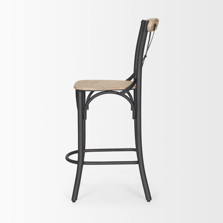 Etienne Light Brown Wood w/ Iron Metal Counter Stool by Mercana at Eve Furniture