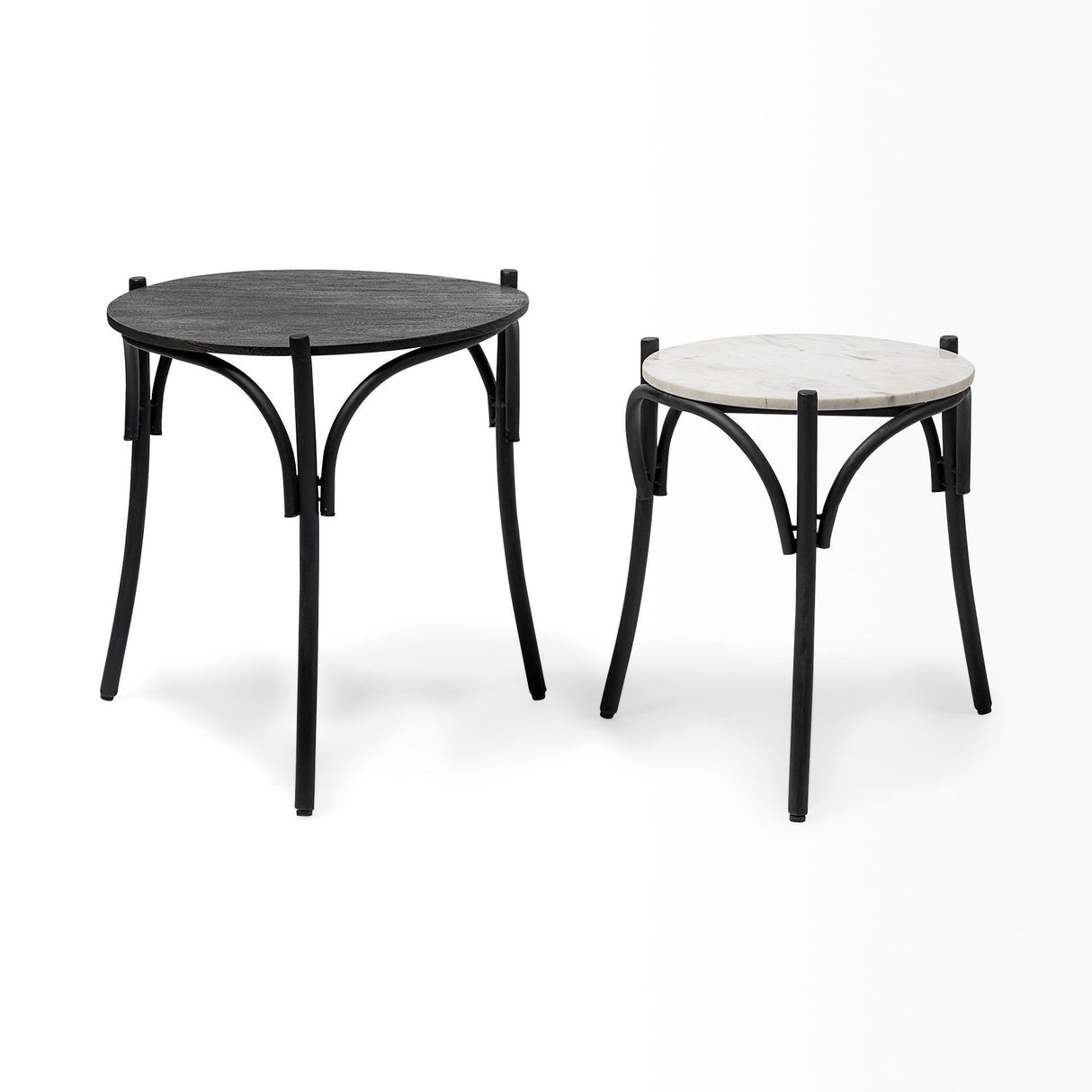 Etienne VII 24" Set of Two Round Top Black Wood and Marble Top Nesting Table by Mercana at Eve Furniture