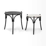 Etienne VII 24" Set of Two Round Top Black Wood and Marble Top Nesting Table by Mercana at Eve Furniture
