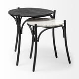 Etienne VII 24" Set of Two Round Top Black Wood and Marble Top Nesting Table by Mercana at Eve Furniture