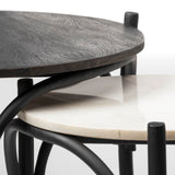 Etienne VII 24" Set of Two Round Top Black Wood and Marble Top Nesting Table by Mercana at Eve Furniture