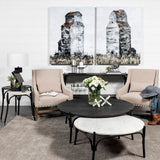 Etienne VII Set of Two Round Top Black Wood and Marble Top Nesting Table by Mercana at Eve Furniture