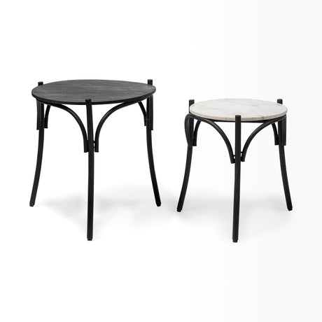 Etienne VII Set of Two Round Top Black Wood and Marble Top Nesting Table by Mercana at Eve Furniture