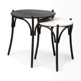 Etienne VII Set of Two Round Top Black Wood and Marble Top Nesting Table by Mercana at Eve Furniture