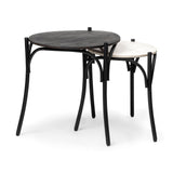 Etienne VII Set of Two Round Top Black Wood and Marble Top Nesting Table by Mercana at Eve Furniture
