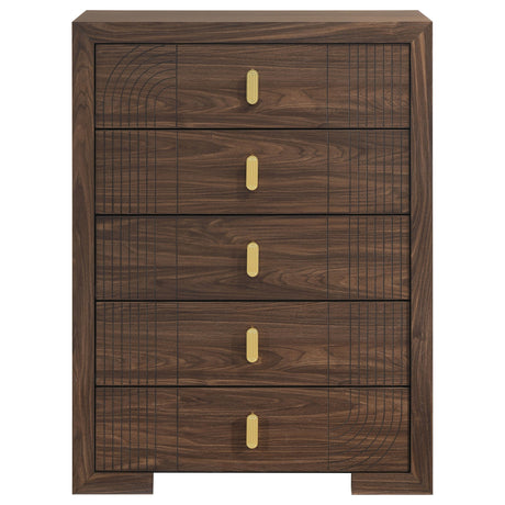 Etienne Walnut 5-drawer Bedroom Chest of Drawers by Coaster at Eve Furniture