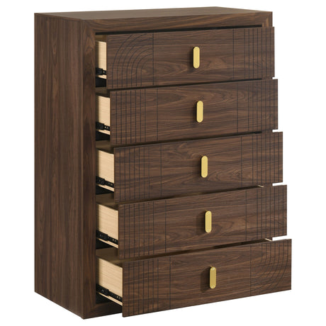 Etienne Walnut 5-drawer Bedroom Chest of Drawers by Coaster at Eve Furniture