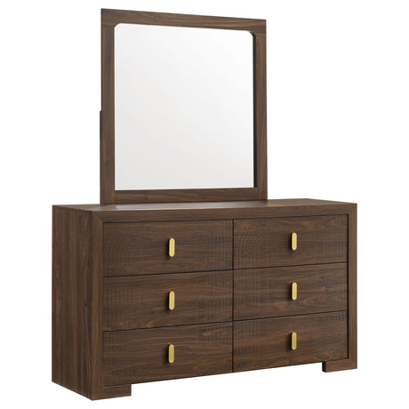 Etienne Walnut 6-drawer Dresser With Mirror by Coaster at Eve Furniture