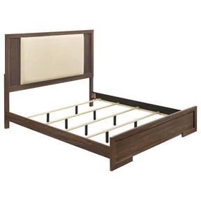 Etienne Walnut Eastern King Velvet Upholstered Panel Bed by Coaster at Eve Furniture