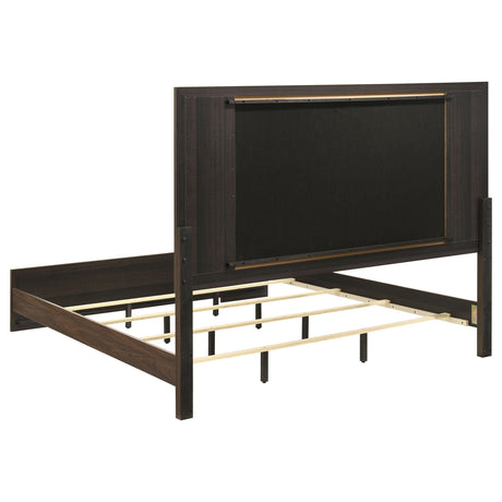 Etienne Walnut Eastern King Velvet Upholstered Panel Bed by Coaster at Eve Furniture
