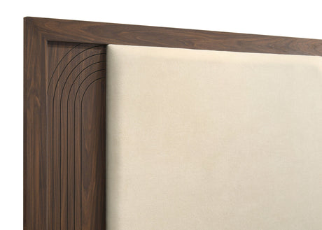 Etienne Walnut Queen Velvet Upholstered Panel Bed by Coaster at Eve Furniture