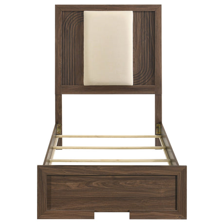 Etienne Walnut Twin Velvet Upholstered Panel Bed by Coaster at Eve Furniture