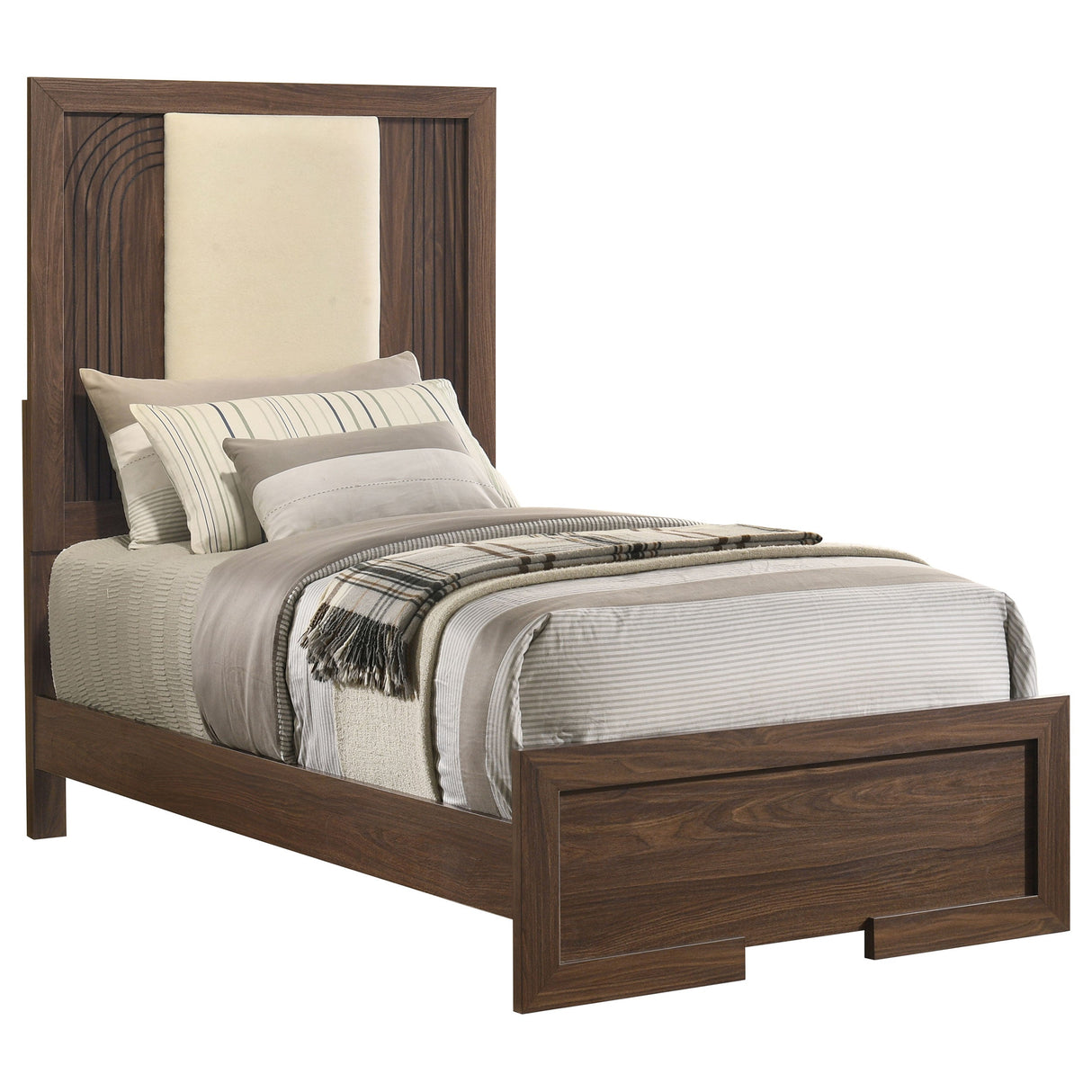 Etienne Walnut Twin Velvet Upholstered Panel Bed by Coaster at Eve Furniture
