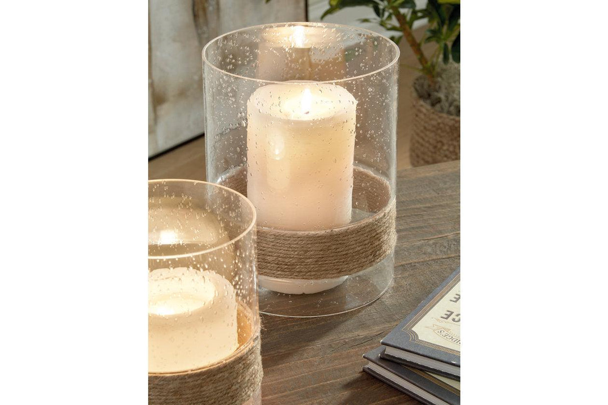 Eudocia Clear Candle Holder by Ashley at Eve Furniture
