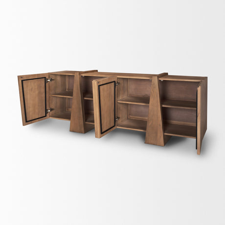 Eula Medium Brown Wood 4-Door Sideboard by Mercana at Eve Furniture