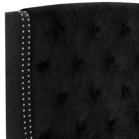 Eva Black Velvet Queen Upholstered Bed by Crown Mark at Eve Furniture