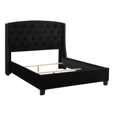 Eva Black Velvet Queen Upholstered Bed by Crown Mark at Eve Furniture
