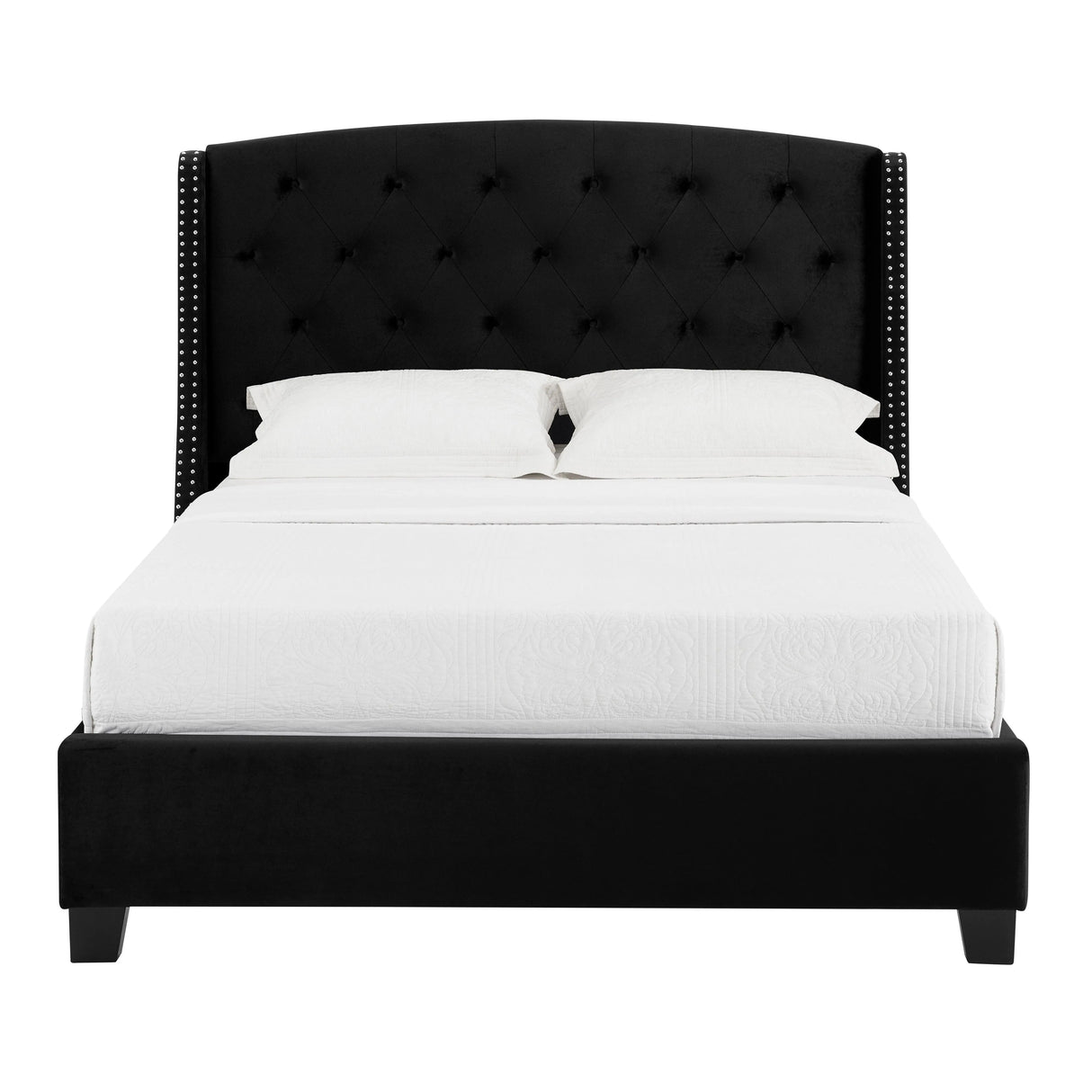Eva Black Velvet Queen Upholstered Bed by Crown Mark at Eve Furniture