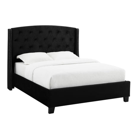 Eva Black Velvet Queen Upholstered Bed by Crown Mark at Eve Furniture